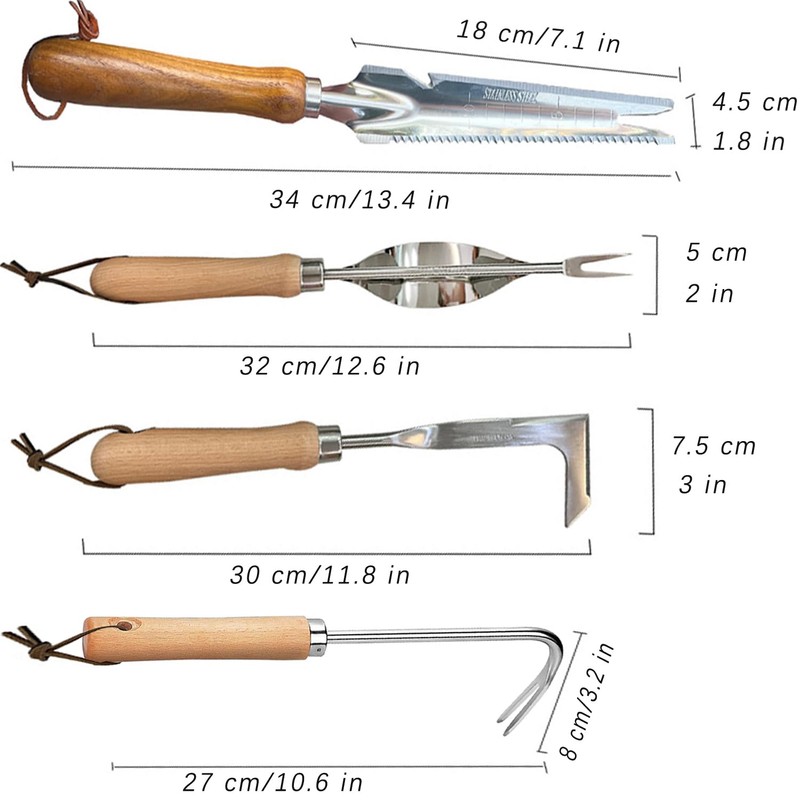 Gardening Manual Weeder Tool Set, 4 Pcs Stainless Steel Crack
