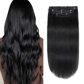 XDhair Clip in Hair Extensions Real Human Hair 120g 6pcs 20Inch Jet Black Silky Straight Clip in Hair Extensions Straight Thick Hair Extensions#1 20inch