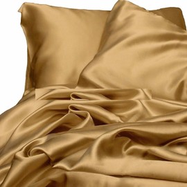 Linen Plus 3 Piece Gold Bridal  Satin Silky Sheet King Size Fitted Pillows 550TC New