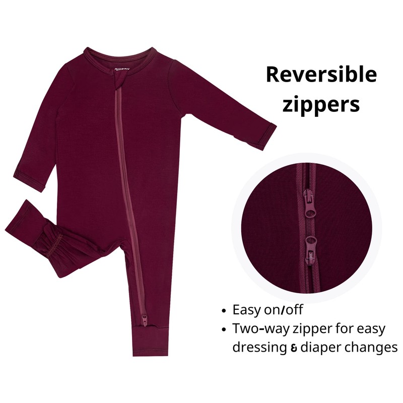GUISBY Rayon Footless Baby Pajamas, Soft Long Sleeve with Zipper