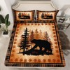 Bear Print Bedding Set Twin Size,Wild Animal Hunt Pine Trees
