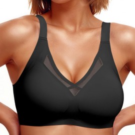 Sae Eleisa A Barely Feel Bras for Women(34B-42D), Full Coverage Smooth Wireless Bras for Women,Push Up Seamless Supportive Bra,Fashion Comfort Bralettes，Black 36D
