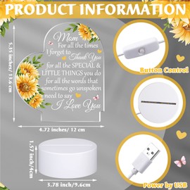 Jetec Mothers Day Birthday Gifts from Daughter Son Christmas Thank You Gift for Mom Sunflower Engraved Acrylic Heart Lamps USB Low Power Night Light Table Decor(Mom for All The Times)