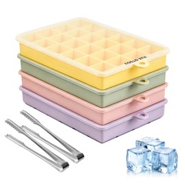 4Pc Silicone Ice Cube Tray with Lid, YUX-DTDSU Ice Cube Mold with 2Pc Tongs