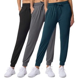 Real Essentials 3 Pack: Women's Ultra-Soft Lounge Joggers Sweatpants Athletic Yoga Pants with Pockets, Set 9, M, Pack of 3