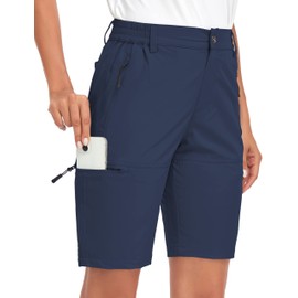 Nomolen Women's 10" Hiking Shorts Quick Dry Lightweight Golf Long Cargo Shorts Casual with Pockets for Travel Outdoor