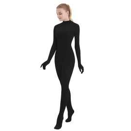 SUPRNOWA Women's Jumpsuit Bodycon Full Body Unitard Long Sleeve Bodysuit with Zipper Comfortable Spandex One-Piece Dance Costume (Medium, Black)
