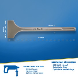 S&R Wide Chisel SDS-MAX shank 300x80mm round, for hammers from 5 kg with SDS-MAX shank. Professional quality MADE IN GERMANY