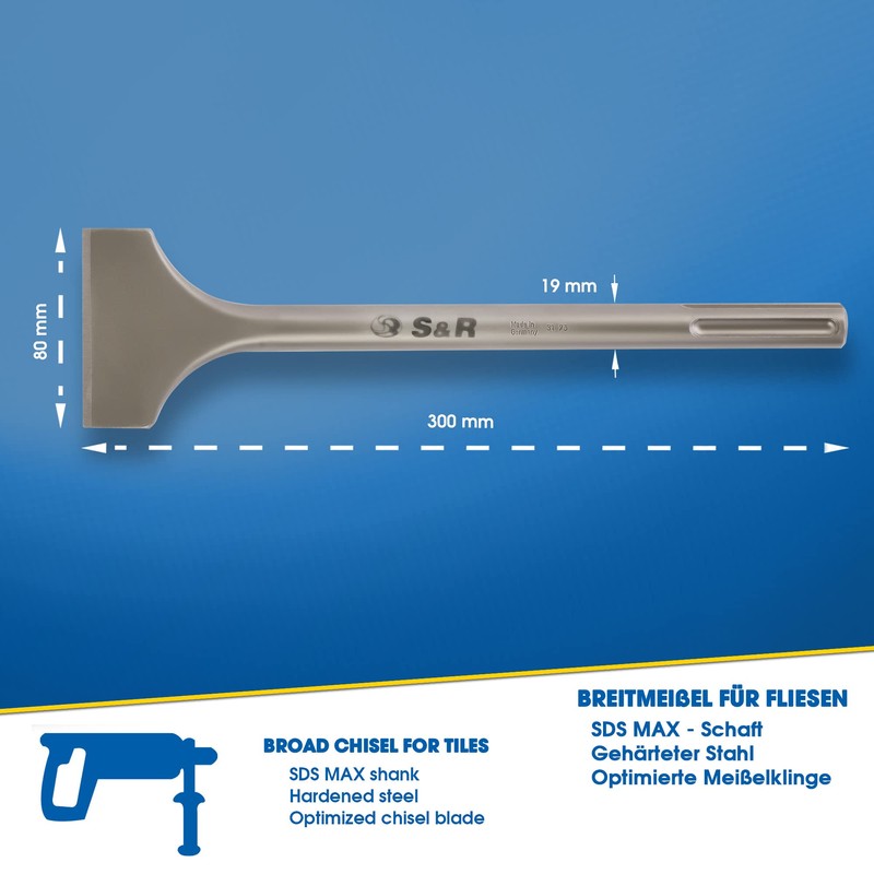 S&R Wide Chisel SDS-MAX shank 300x80mm round, for hammers from