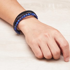 Philip Jones Men's Genuine Leather Lapis Bracelet