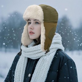 Clakllie Eskimo Bomber Hat with Ear Flaps Women's Trapper Hat Winter Russian Cap Cold Weather Aviator Ski Cap,Green
