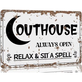 Outhouse Metal Sign Vintage Outhouse Always Open Relax & Sit A Spell Sign Outhouse Wall Decor for Living Room Bedroom Cave Office Hotel Cafe Bar Sign 8x12 Inch