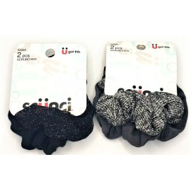 scünci (2) 2-Packs Scrunchies 4 Total 54345 54591 Gray Black Metallic Scunci Quick Ship