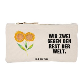 Mr. & Mrs. Panda Size S Small Make-Up Bag Flower Sunflower Gift Cosmetic Case Summer Decoration Best Friend Case Pencil Case, White, Hand Drawn
