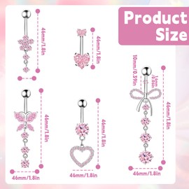 RUGBOL Belly Button Piercings, Titanium Belly Button Piercings, Butterfly Heart, Stainless Steel Belly Button Piercings for Women, Stainless Steel