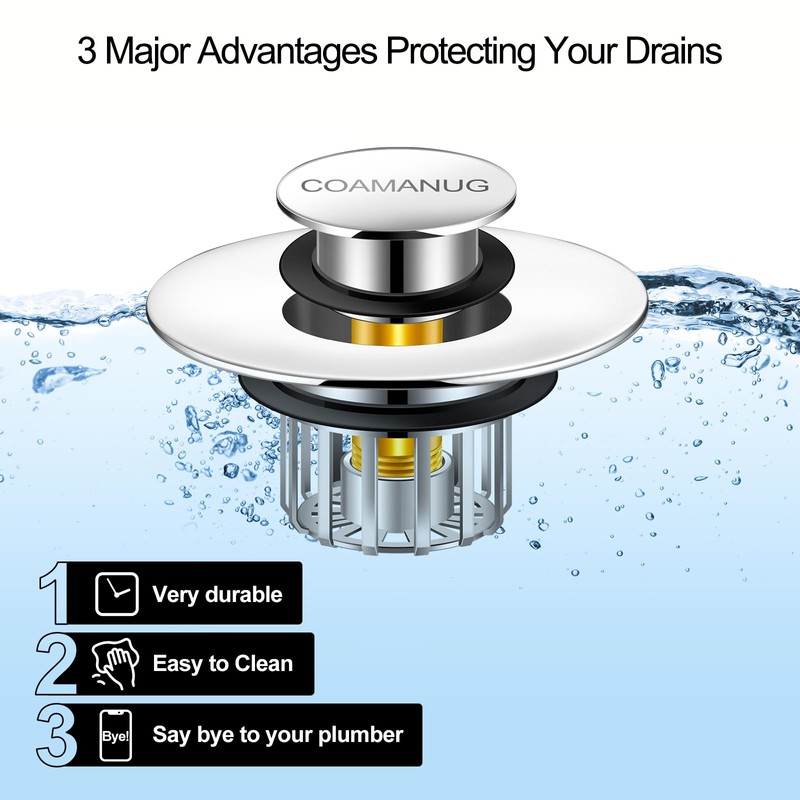 coamanug Bathtub Stopper | Shower Drain Hair Catcher, Pop-up Tub
