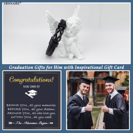 Graduation Gifts for Him, Cool Engraved Mens Leather Bracelet Gift for Graduates Class of 2025 Graduation Presents for Son Grandson Nephew Brother Friend, Congratulations Gifts for Men Boy Him