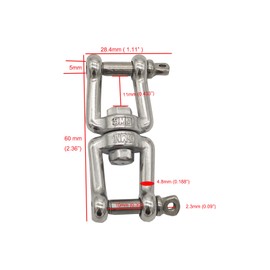 10Pcs M5 Double Swivel Eye Hook, 304 Stainless Steel Jaw x Jaw Chain Swivel Anchor Connector Clevis Double Shackle Ring for Boat, Hanging