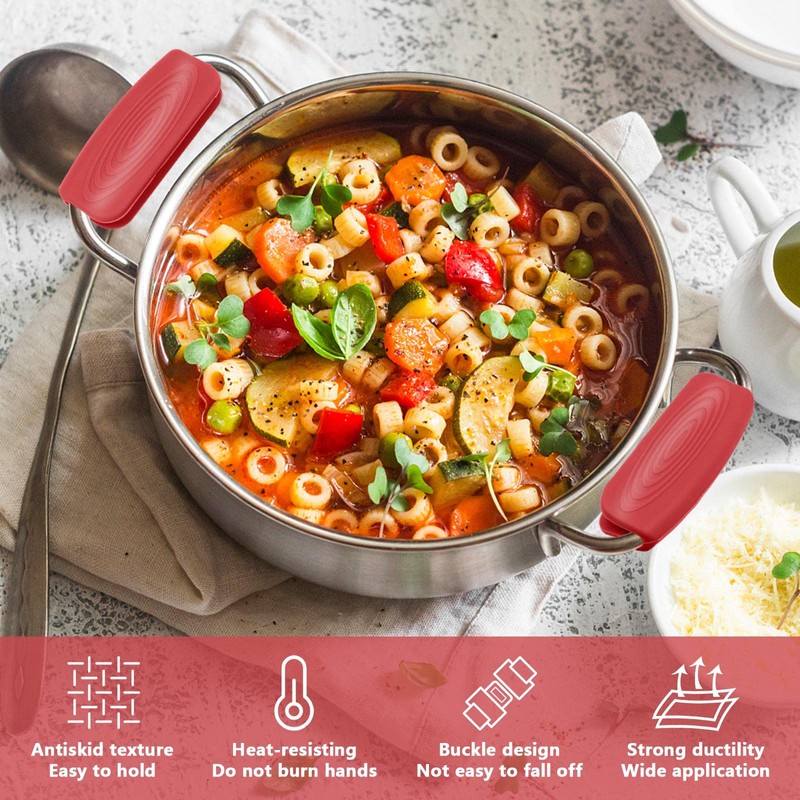 2Pcs Silicone Pot Handle Covers with Buttons, Heat Resistant Cast