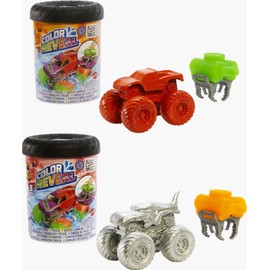 Hot Wheels Monster Trucks Color Reveal 2-Pack & Clip-On Water Tank, 2 Toy Trucks with Surprise Color Change (Styles May Vary)