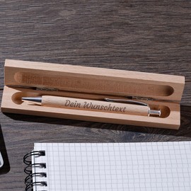 polar-effekt Wooden Ballpoint Pen and Case with Engraving - Wooden Pen for Office, Home Office and School - Retractable Ballpoint Pen for Friends and Colleagues