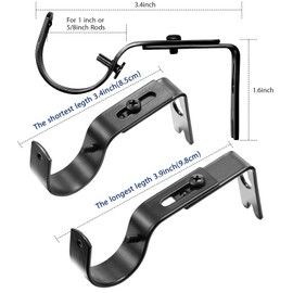 Frienda 20 Pcs Black Curtain Rod Support Brackets Adjustable Curtain Rod Hangers for 1 Inch Diameter General Hardware Holders Wall Bracket Hanger Hooks with Screws