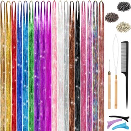La Bella Kit De Oropel Para El Cabello, 18 Colores 48", Extensiones De Cabello De Oropel De Hadas Resistentes Al Calor Con Herramientas, Accesorios Para El Cabello Para Mujeres Niñas 3600 Hebras(Kit D