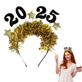 2025 Happy New Year Headband, New Years Eve Decorations 2025 Tiara Star Headband, New Years Eve Party Photo Props 2025 New Year Decorations Hair Accessories for Women Men Boys Girls (Gold)