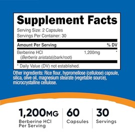 Nutricost Berberina HCl 1200 mg por Porcion - 600 mg por Cápsula - 60 cápsulas Vegetarianas - Sin Gluten y Sin OGM - 30 Ser