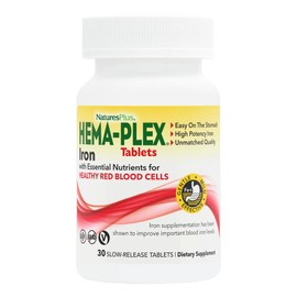 NaturesPlus Hema-Plex Iron - 30 Slow-Release Tablets - 85 mg Chelated Iron - Total Blood Health - with Vitamin C & Bioflavonoids - Non GMO, Vegetarian & Gluten Free - 30 Servings