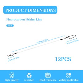 Jisrcha Pack of 12 Steel Leader Pike, Fluorocarbon Leader with Swivel and Carabiner, Fishing Accessories for Spin Fishing, Carp Leader Fishing Rigs for Saltwater Freshwater (A)