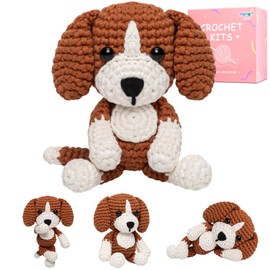 Mewaii Kit de ganchillo para principiantes, kit de inicio de ganchillo con tutoriales en video paso a paso, kit completo de animales de ganchillo con más del 40% de contenido de hilo preiniciado,