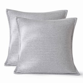 meadow park Cotton Heathered Jersey European Pillow Shams 2pcs 26” x 26”, Super Soft, 420gsm, Medium Weight, Year Round use, Light Grey.
