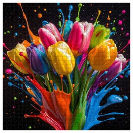 Gradient Tulips 1000 Piece Puzzle for Adults, PICKFORU Coloful Flowers Art Jigsaw Puzzles, Hard Challenging Spring Plant Theme as Wall Decor