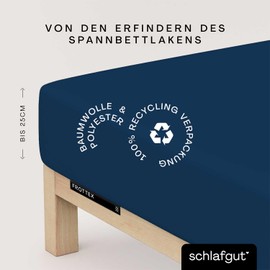 schlafgut Frottex Fitted Sheet 90 x 200 cm to 100 x 200 cm - Blue Deep - 75% Cotton, 25% Polyester, Oeko-Tex Certified - Mattress Height up to 25 cm