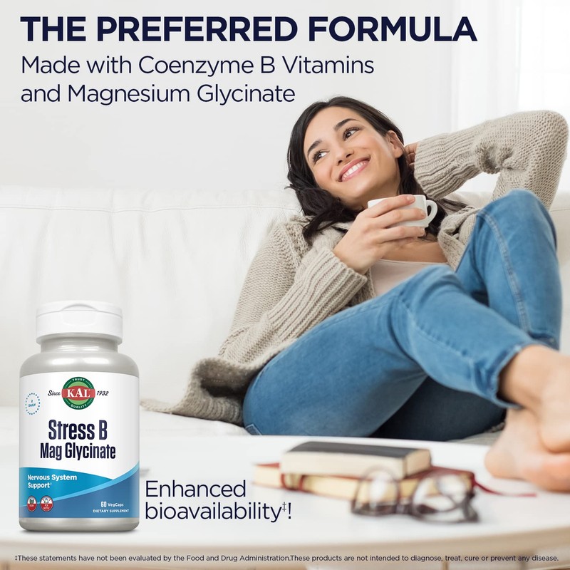 KAL Stress B Mag Glycinate, B Complex Vitamins Plus Magnesium,