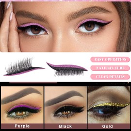 Lazy Eye Shadow Eyelash Patch, 4 Pairs Reusable Eyelashes Lazy Eyeshadow, Natural Waterproof Eyelashes Makeup Stickers for Women Party Quick Makeup (Purple)