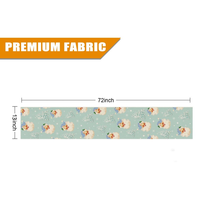 Christmas Table Runner Blue Santa Claus Merry Christmas Tree Snowflake