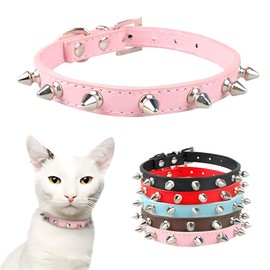Spiked Dog Collar Soft Pu Leather Rivet Spike Stud Studded Cat Collars Adjustable for Girl Boy Small Breed Pet Teacup Mini Tiny Puppy Kitten Pink Medium