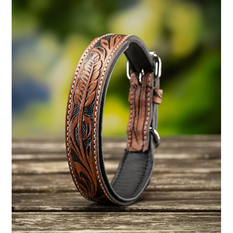 Jack & Russell Unique Leather Dog Collar, Hand Carved and