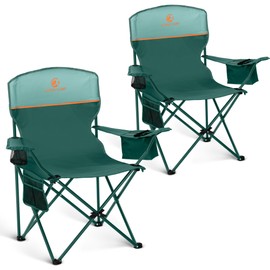 HIGH POINT SPORTS 2 Pack Portable Camping Chair for Adults, Folding Outdoor Camp Chair Lightweight Lawn Chairs Folding Collapsible Chair for Camping, Tailgates, Beach, Green, Support 225lbs