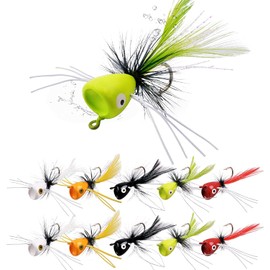Fly Fishing Poppers Kit,Assorted Color Topwater Fishing Lures Dry Fly Fishing Flies Bass Poppers Lures for Crappie Bluegill Sunfish Panfish Trout Salmon Perch Steelhead Fish 15PCS