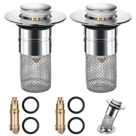 Bathroom Sink Stopper Hair Catcher, Pop Up Sink Drain Filter with Removable Stainless Steel Filter Basket Hair Catcher, Refined Copper Bounce Core,for 1.2"-1.45" Bathroom Sink Drain Strainer (2PCS)