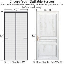 Upgraded Magnetic Screen Door Thicker 250g/㎡ Reinforced Mesh,36 Longer Magnets,Door Screen Magnetic Closure for Single Door,Retractable Mosquito Net for Door,Fit Doors to 38x82 Inch,Black