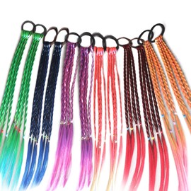 Lopsity 12PCS Girls Hair Extensions Accessories Colorful Wigs Hair Bands Headwear Twist Braid Rainbow Braided Hairpieces for Girls Women,Headbands Rubber Bands (B)