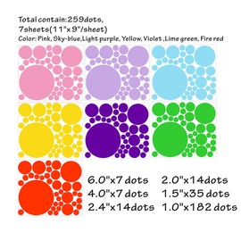 Polka Dots Wall Decals (259Dots) Vinyl Wall Stickers Dots Wall Decals Rainbow Colors Circle Wall Stickers Classroom Wall Decals Playroom Wall Decals Primary Colors