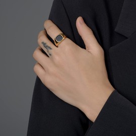 MYNENEY 14K Gold/Silver/Black Plated Square Signet Ring Anillos De Hombre Statement Classical Wedding Rings Band for Men