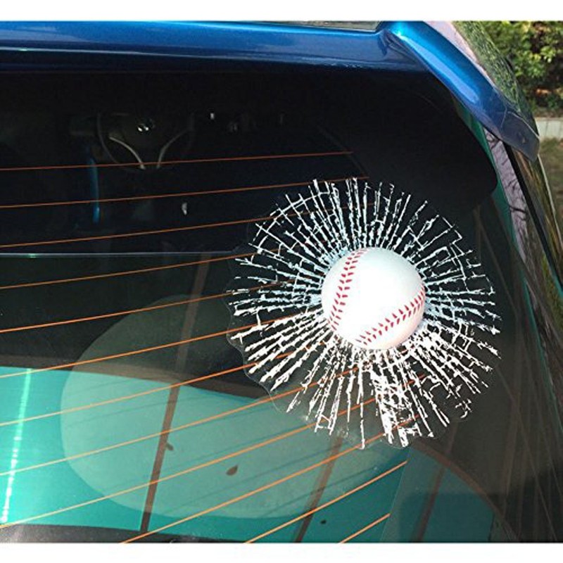 COGEEK Broken Glass 3D Sticker Car Window Ball Hits Self