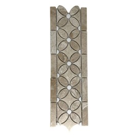Tenedos Crema Bloom 4x12 Polished Marble Mosaic Border Tile – Beige Floral Accent Strip for Backsplash, Shower, Wall & Fireplace (1 Piece)