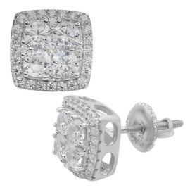 Real Solid 925 Silver Iced CZ Hip Hop Earrings Square Studs ICY